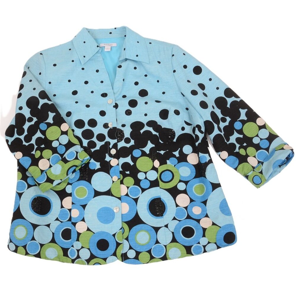 Dressbarn Women's PLUS 1X Artsy Silk Blend Blazer 3/4 Sleeve Lined Resortwear